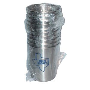 SET OF 10 BUD LIGHT BEER TEXAS CAMPING TRAVEL STAINLESS STEEL CUPS 8 oz.